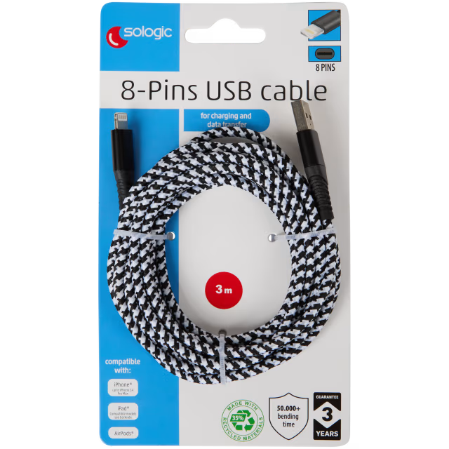 Câble de charge et de données Sologic 8 broches 3 m