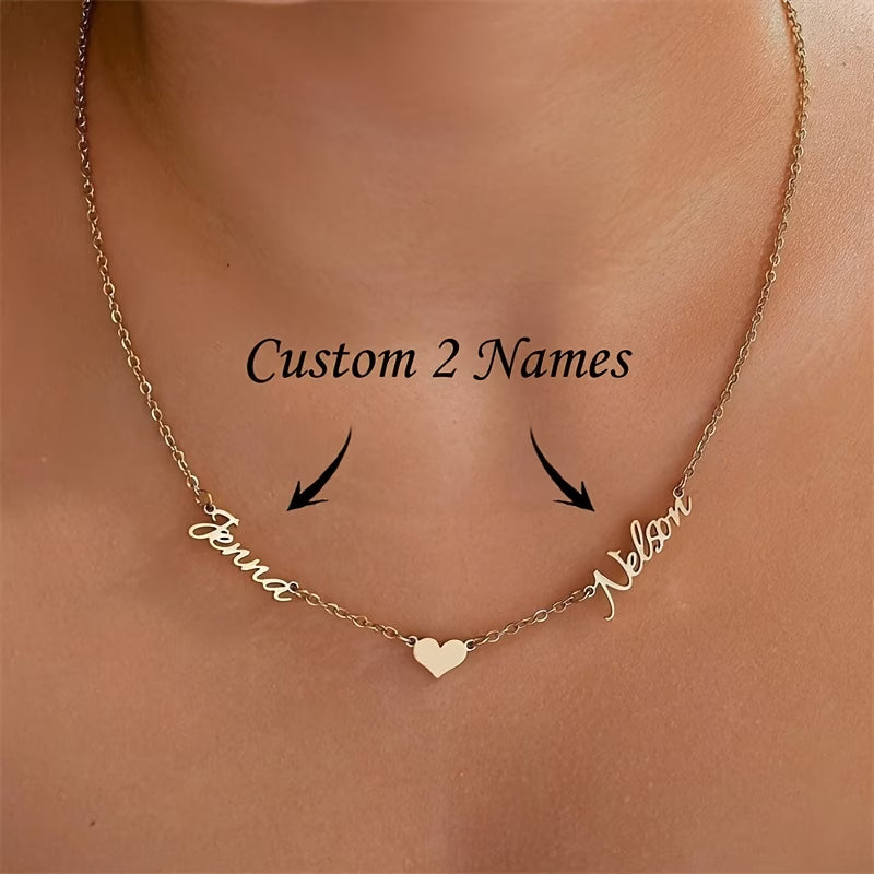 Collier personnalisé avec prénom en forme de cœur, en acier inoxydable